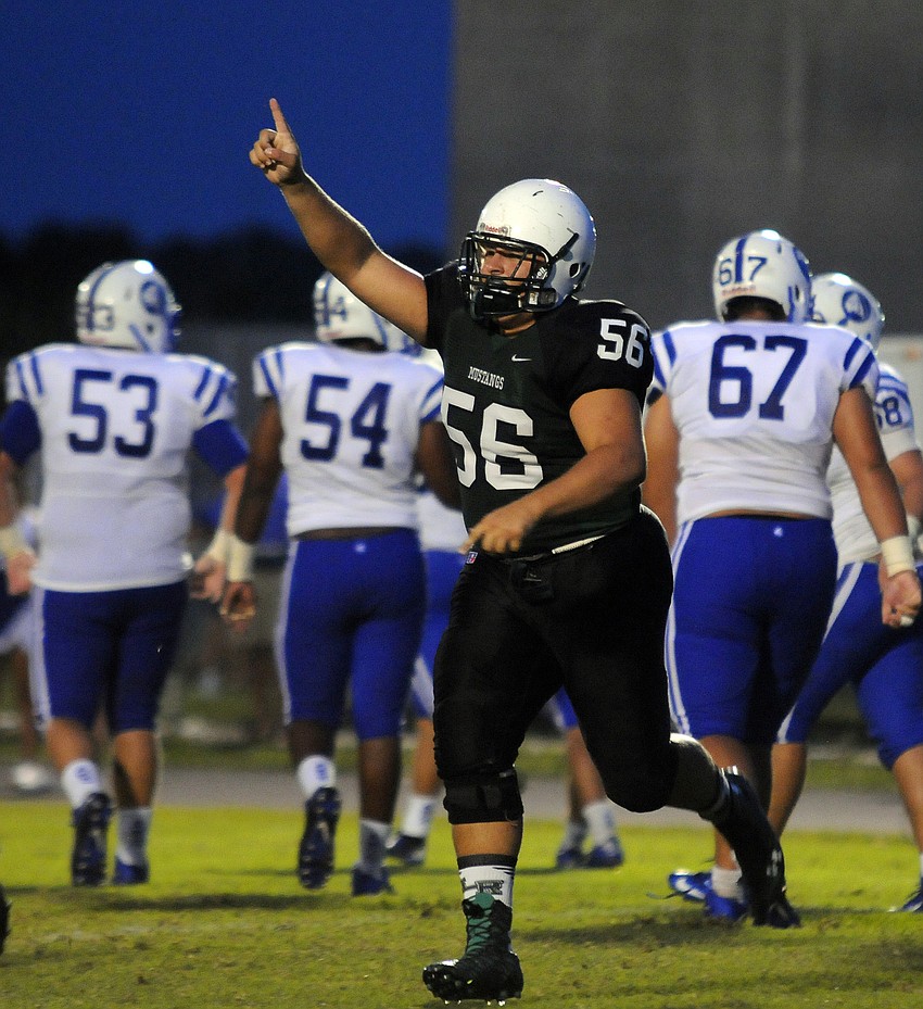Junior defensive lineman Baily Jackson celebrates following a fumble recovery in the second quarter.