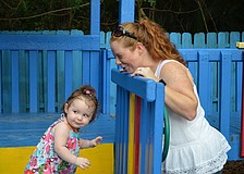 Sasha Leopold plays with her mother Alisha Leopold.