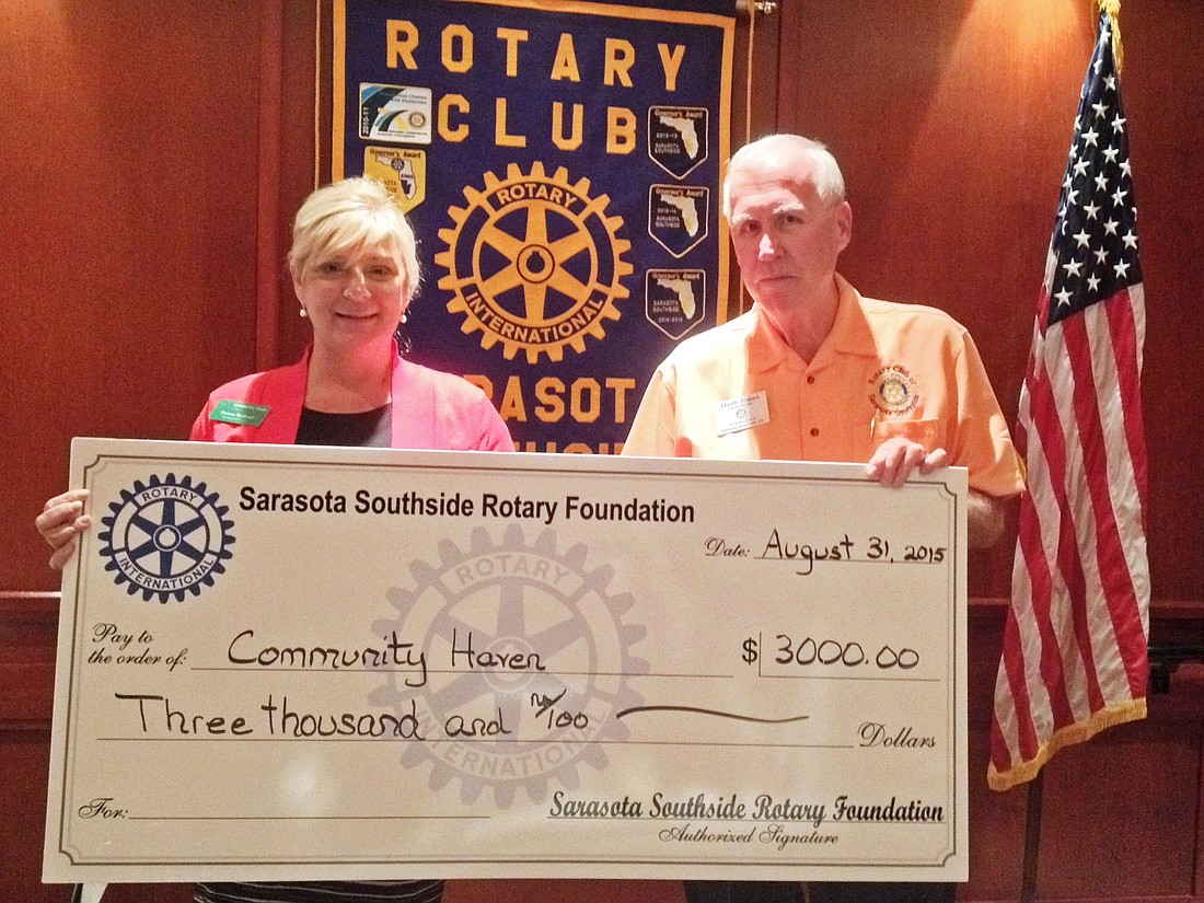 â€‹Courtesy photo.  Community Haven Director of Development Donna McGrath and President of Sarasota Southside Rotary Club Herb Jones.