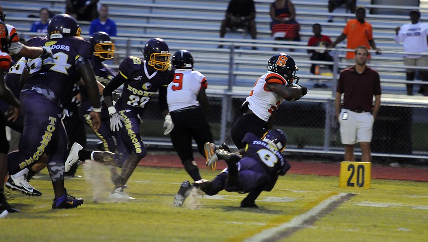 Sarasota running back Josh Booker rushed for nearly 270 yards and four touchdowns.