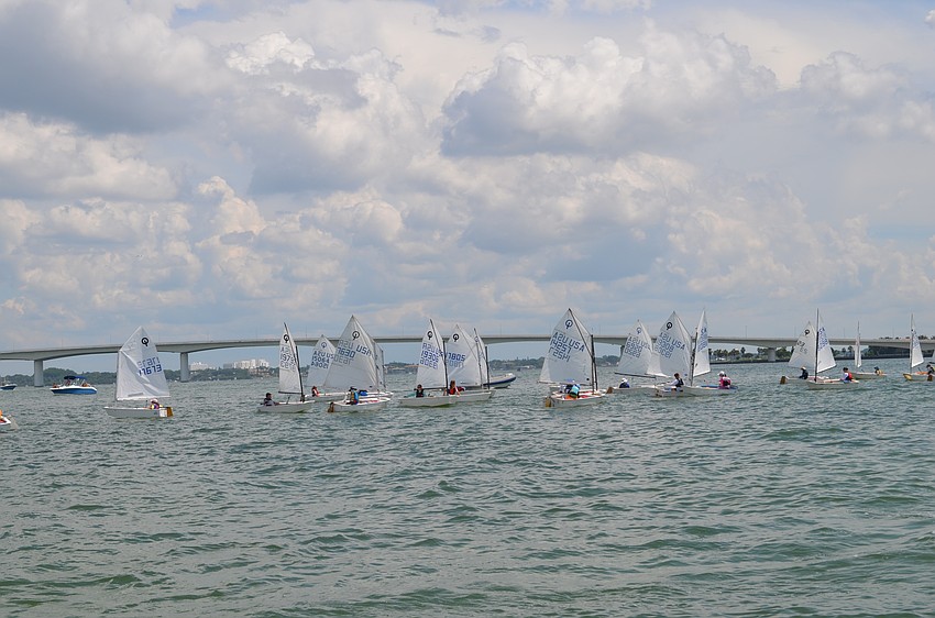 Sailboats scatter across Sarasota Bay for the 69th annual Labor Day Regatta.