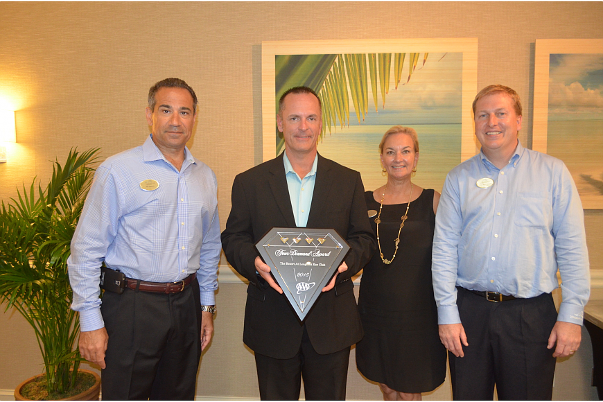 General Manager Jeff Mayers, AAA Field Manager Don Schwartz, Director of Communications Sandra Rios and Director of Resort Operations Rick Benninghove with the resorts 32nd annual AAA Four Diamond Award in April