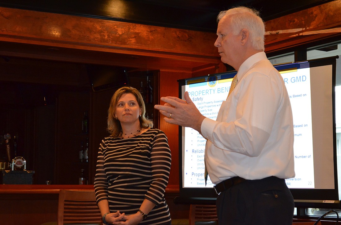 Longboat Key Assistant Town Manager Anne Ross discussed a Gulf of Mexico Drive undergrounding referendum question Thursday with consultant Danny Brannon at Thursdayâ€™s Kiwanis Club of Longboat Key meeting.