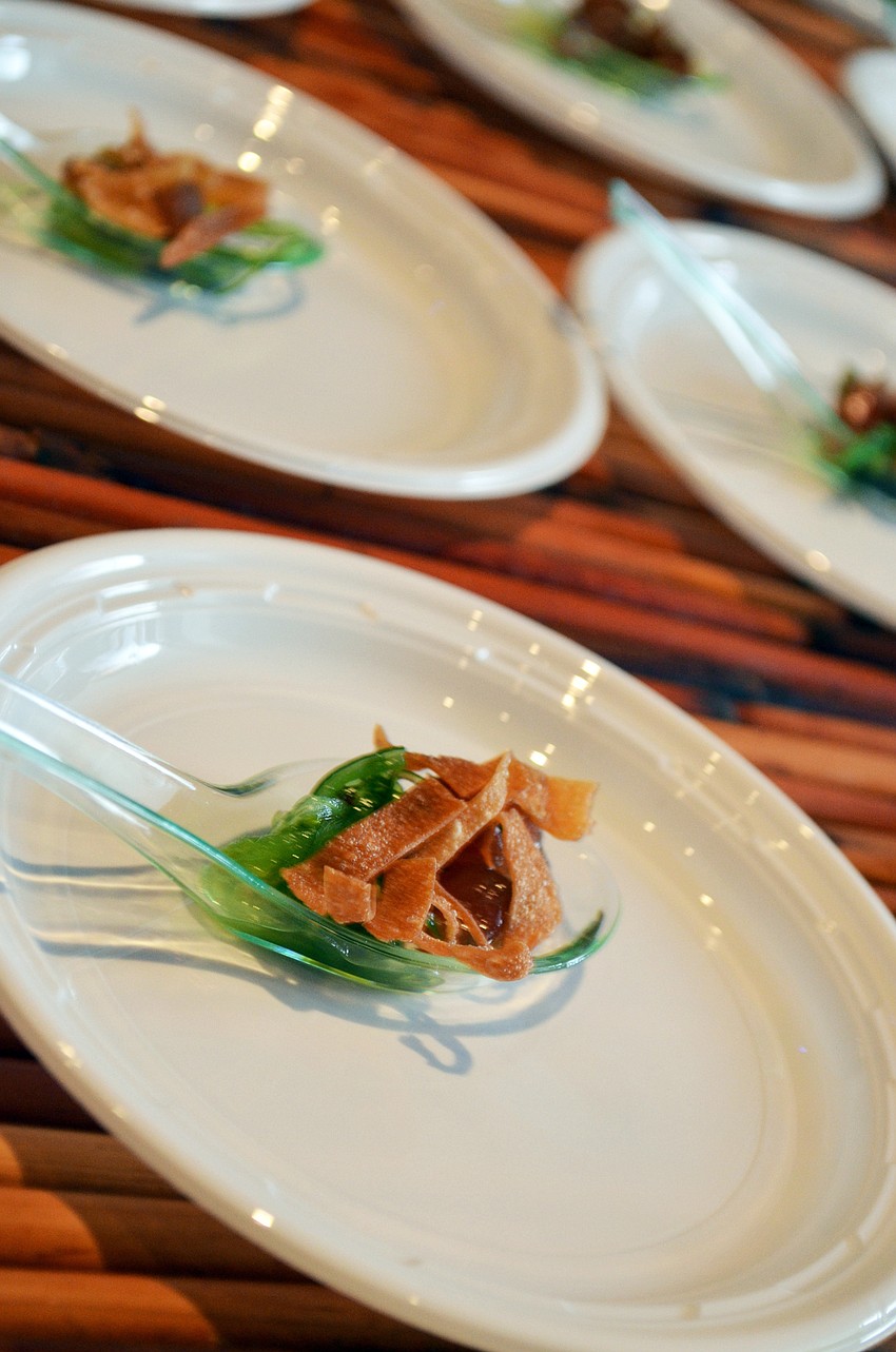 Current’s Ahi tuna poke over wakame salad with crispy wonton