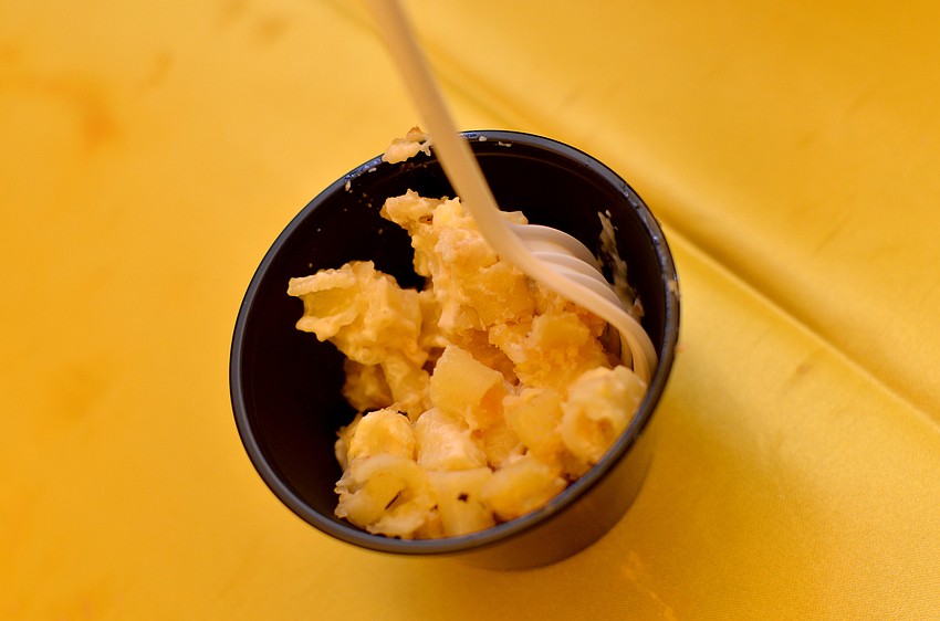 Blue Rooster’s oven baked macaroni and cheese with white cheddar and smoked Gouda cheese