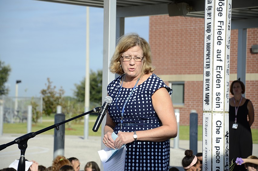 Monica Rice, guidance counselor, lead the program for the International Peace Day assembly.