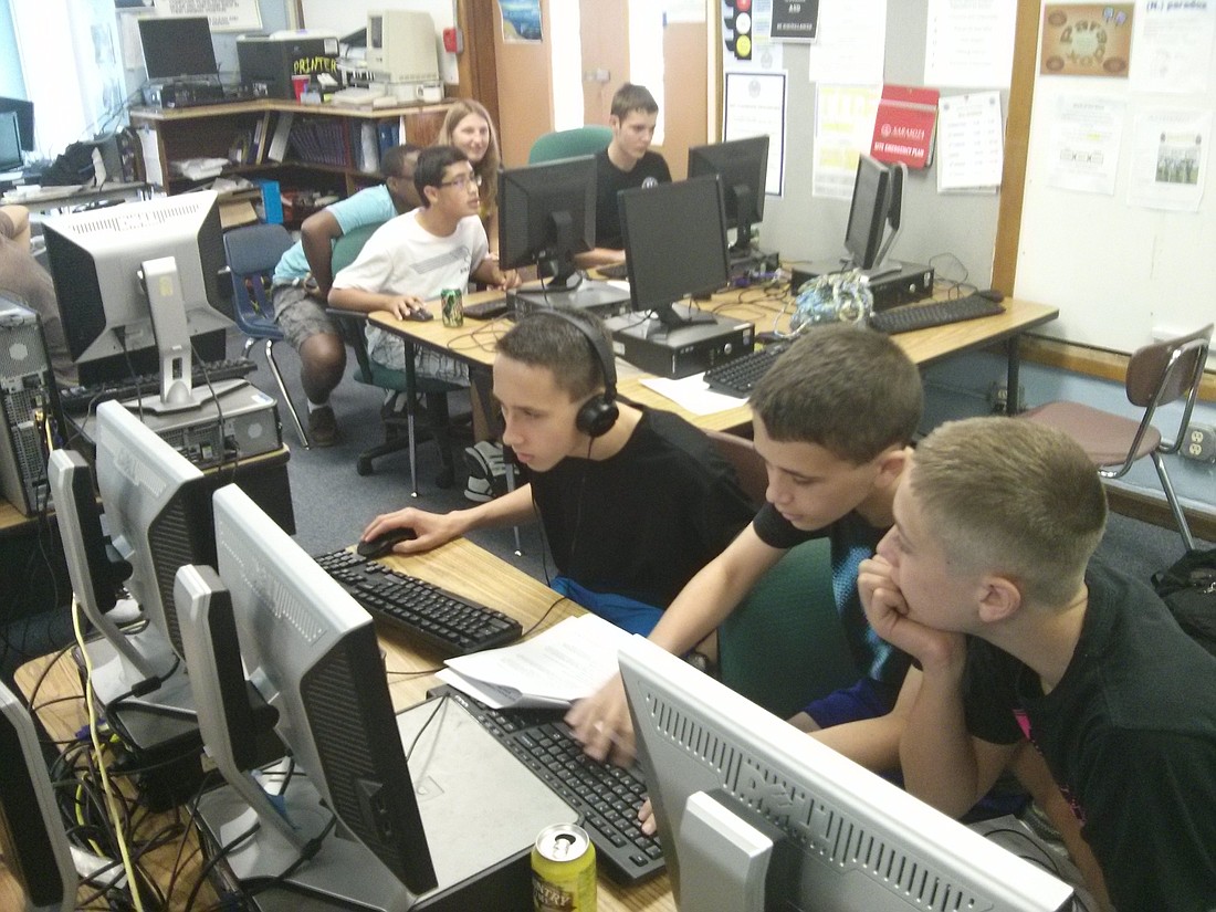 Courtesy photo. Cadets practice with the software they will use during the CyberPatriot Competition in October.