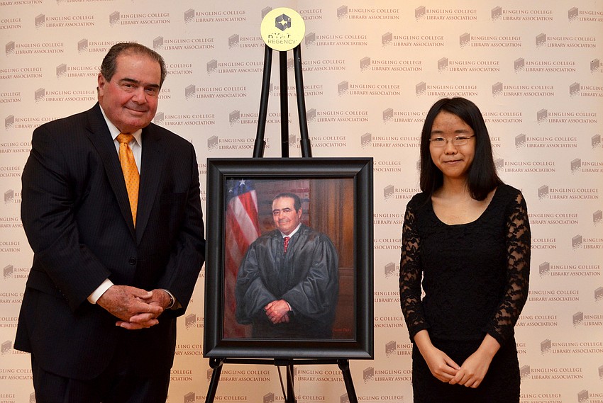 Featured speaker Supreme Court of the United States Associate Justice Antonin Scalia with Ringling College of Art and Design student Grace Cheung