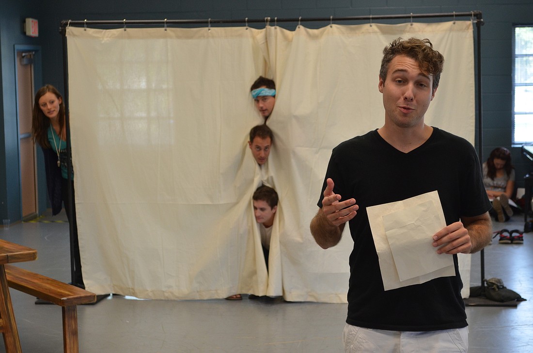 â€œThe response from a young crowd really feeds your performance. They're a lot more vocal when they like or hate something," says Tom Harney, left, as he and his fellow acting students rehearse for the upcoming New Stages Tour.