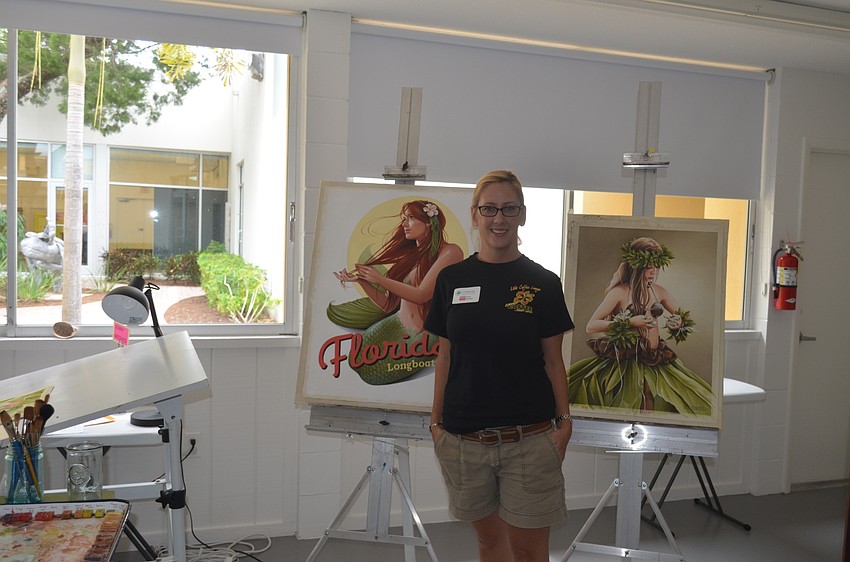 Artist Jenny Medved, with “Florida Girl” and “Kalia Liliana”