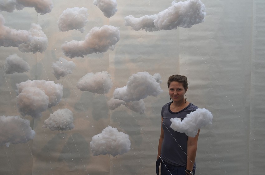 Artist Natalya Swanson, with “A Perpetual State of Cloudiness”