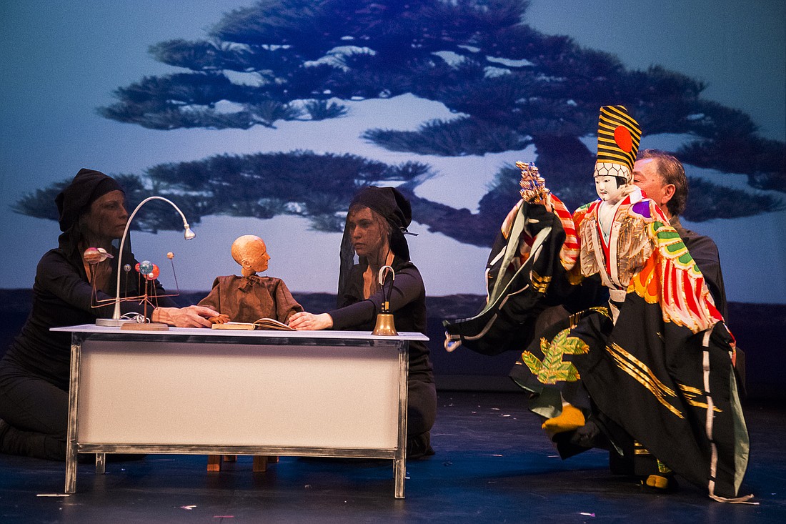 A scene from "Shank's Mare," Tom Lee's most recent production that combines Western and traditional Japanese puppetry techniques.