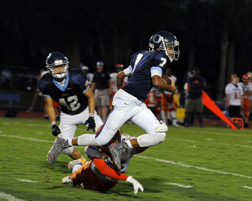 ODA junior Kendall Johnson returns a kick for the Thunder to close out the first quarter.