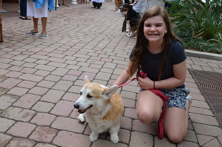 Avery Marx with corgi Bing.