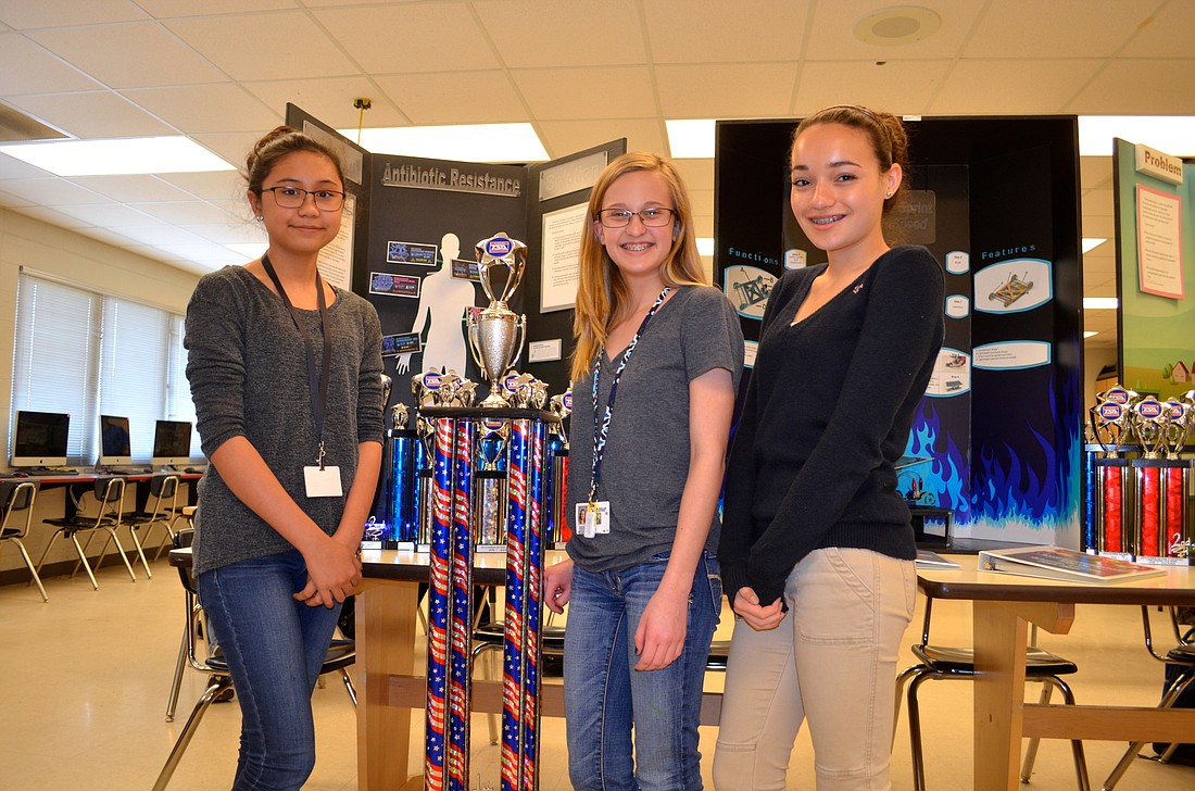 Nolan Middle School eighth-grade students Alana Kelly, Megan Peters and Cassandra Atzrodt crafted a medical-based project that contributed to the schoolâ€™s 14 first-place wins.