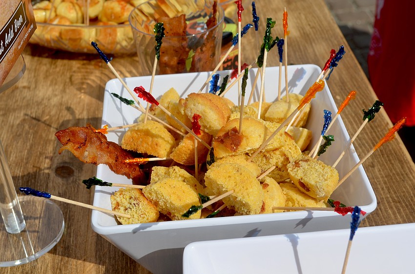 Corn bread is served with a special ingredient — bacon.