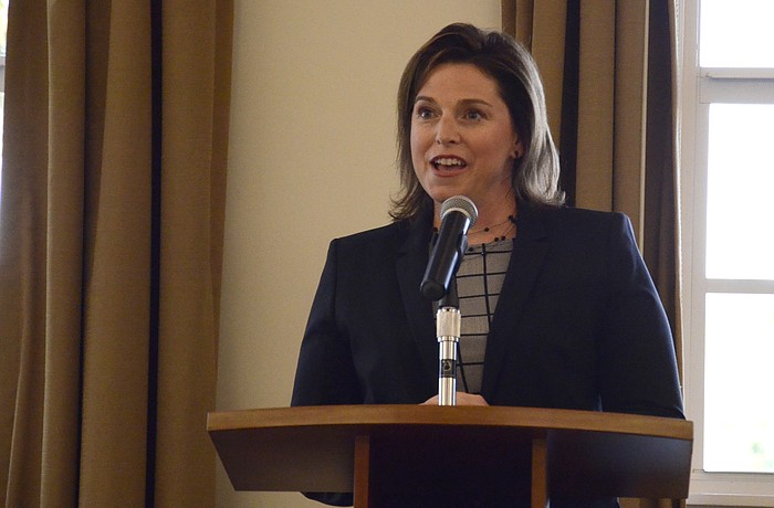 Anne Ross said her favorite hobby was kayaking during her introductory speech at Town Hall during the candidate meet-and-greet held Wednesday, Oct. 7.