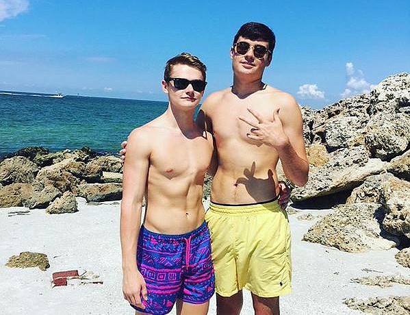 Friends placed a copy of this photograph of Brendan Shreve and Jared Duran at the site of their death.