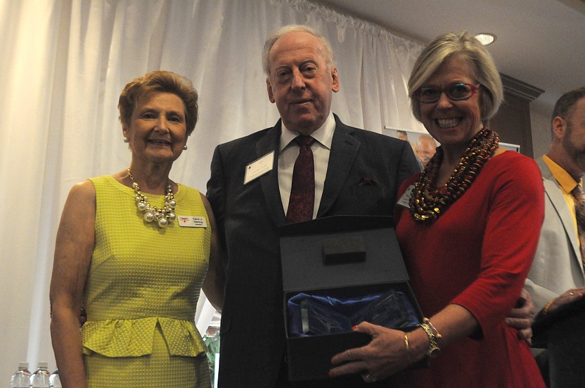 Carol Darling and James Duffy with Roxie Jerde, who received the Friends of the Literacy Council award.