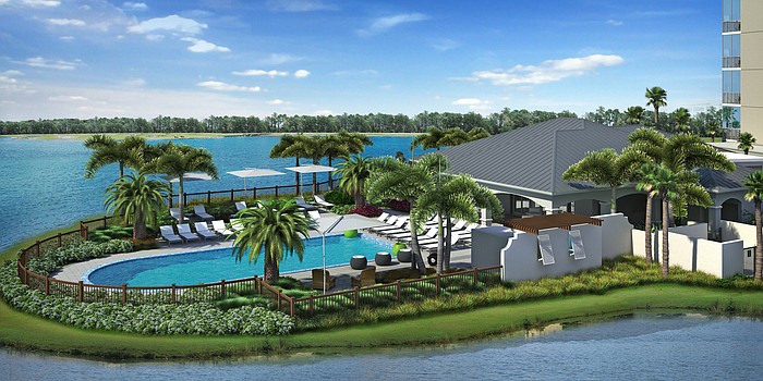 Homes by Towne plans to construct a resort-style pool and have an outdoor/indoor entertainment area with catering abilities as part of the project's amenity package. Courtesy rendering.