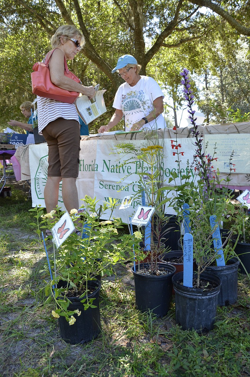 Lynne Haf from Country Club East talks with Erica Timmerman with the Florida Native Plant Society, Serenoa Chapter.