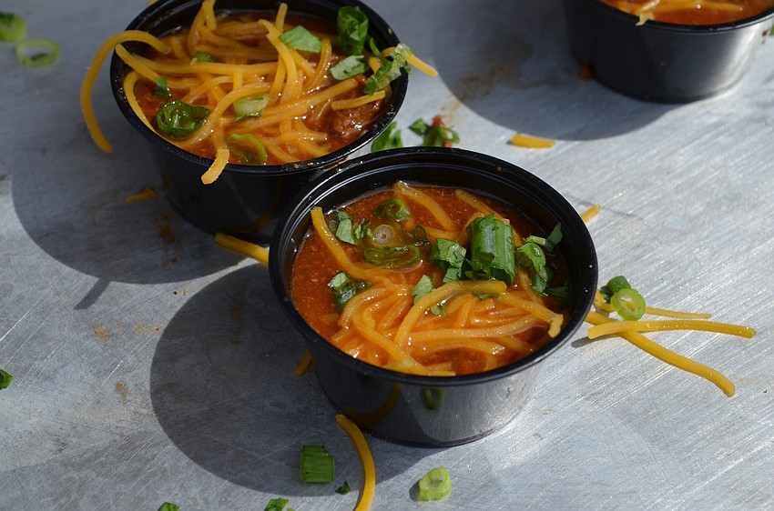 Southern Manatee Fire Rescue dressed up its chili with shredded cheese and green onions.