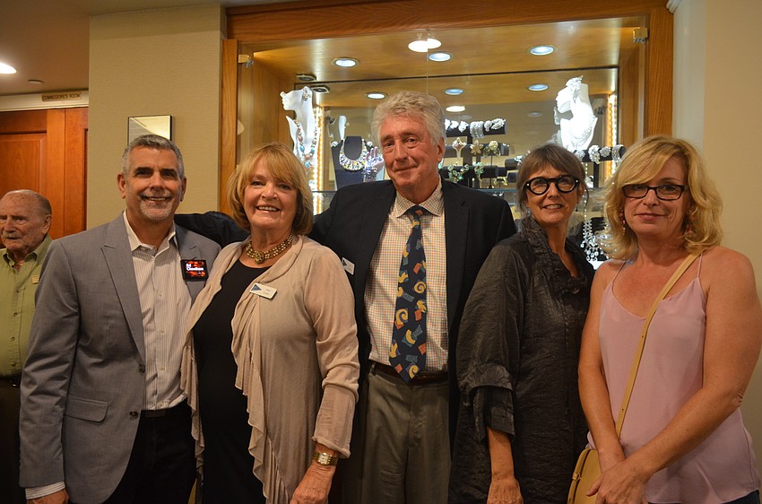 Ed Cheetham, department head of motion design at Ringling College, event organizers Al and Patti Lowe, and artists Sherri Hill and Evelyn McCorristin Peters