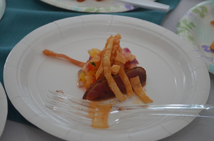 Seared ahi tuna with grilled pineapple salsa.