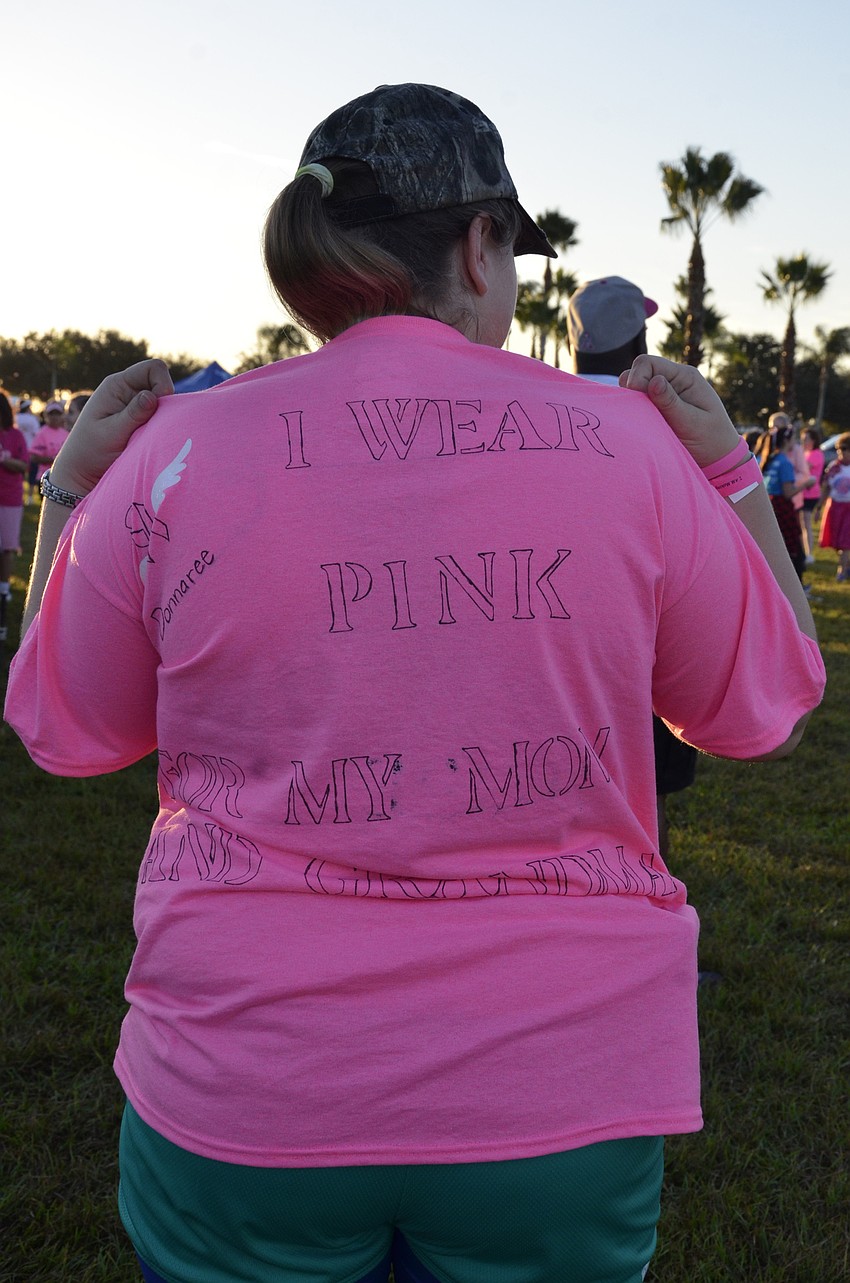 Alexandra Ferguson of Bradenton wore this shirt for her grandmother, who survived breast cancer twice, and for her mom, who also survived breast cancer.