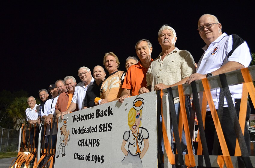Members of the Sarasota High School 1965 undefeated football team.