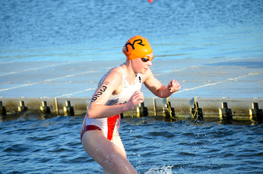 Keisha Besler hurries out of the water at Nathan Benderson Park.