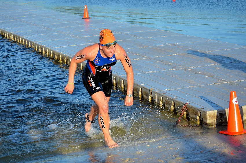 American competitor Caroline Condon sprints toward the next event — cycling.