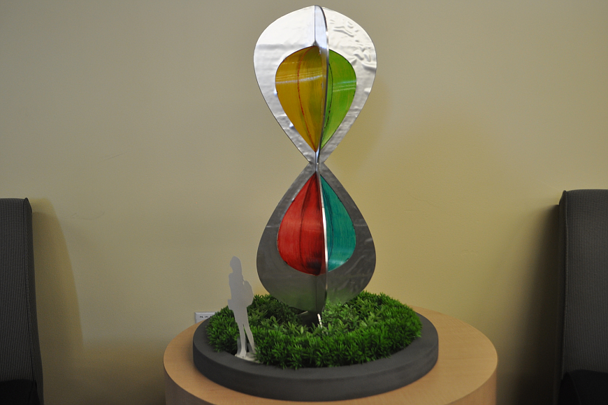This model shows the design of "Embracing our Differences," artwork approved for the center of the roundabout at Main Street and Orange Avenue.