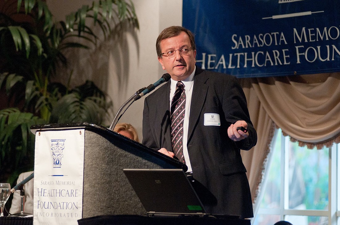 Courtesy photo. Dr. James Fiorica, MD and Oncologist at SMH speaking at a Sarasota Memorial Healthcare Foundation luncheon.