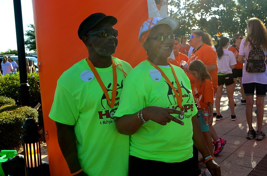 Willie and Angela Bacon celebrate after finishing the walk.