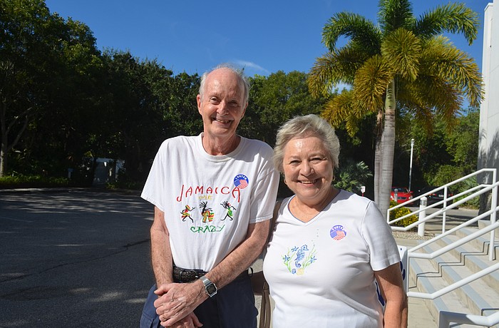 Longboat Key residents Jere and Joanne Sheehan took advantage of early voting Monday at Town Hall (Kristen Herhold).