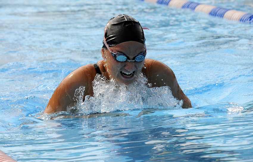 Sarasota's Isabel Traba swims the breaststroke leg of the 200-yard individual medley.