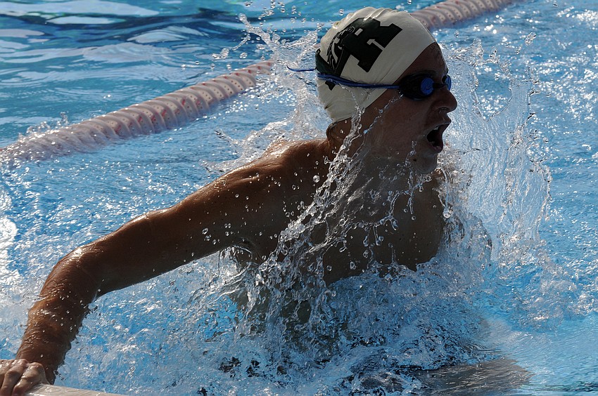 Lakewood Ranch's Kyle Hanner makes the turn in the breaststroke leg of the 200-yard medley relay.