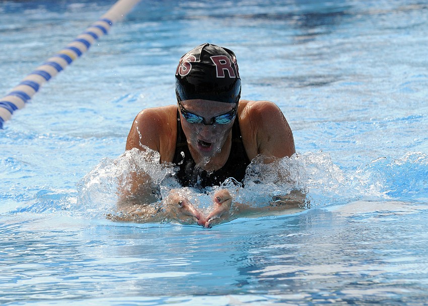 Riverview's Amber Stich swims the breaststroke leg of the 200-yard individual medley.
