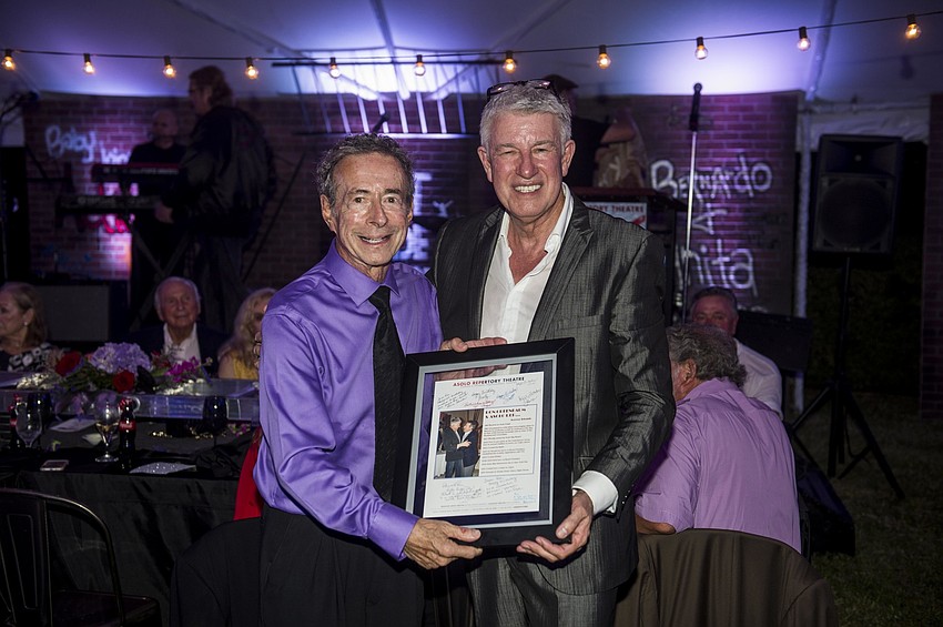 Michael Edwards honors Ron Greenbaum for his many years of service to the Asolo Rep.