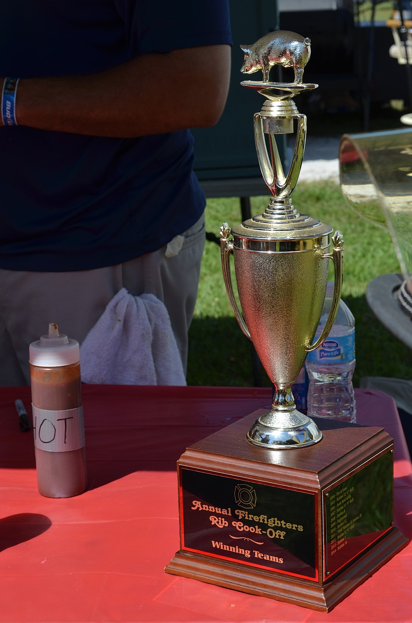 The trophy for the Sarasota Firefighters Rib Cook Off.