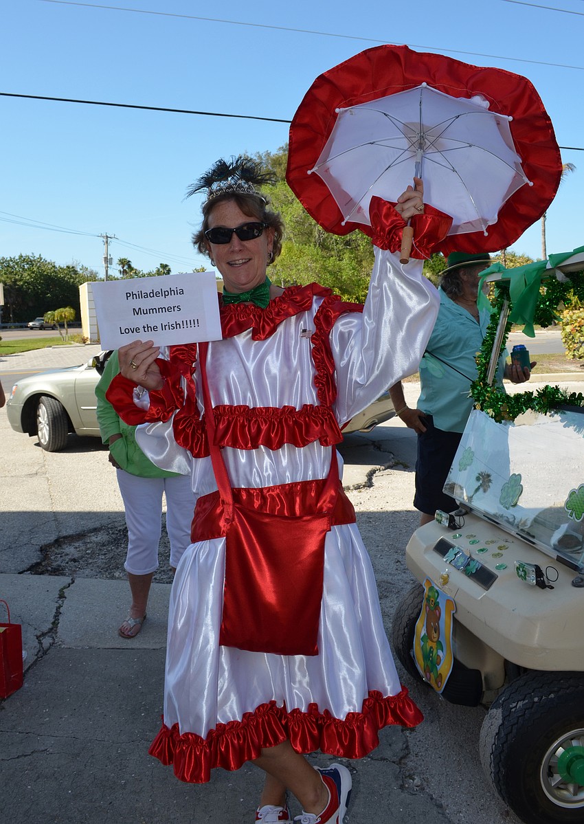 Cheryl Tatreau dressed as a Philadelphia Mummer and handed out candy during the parade.