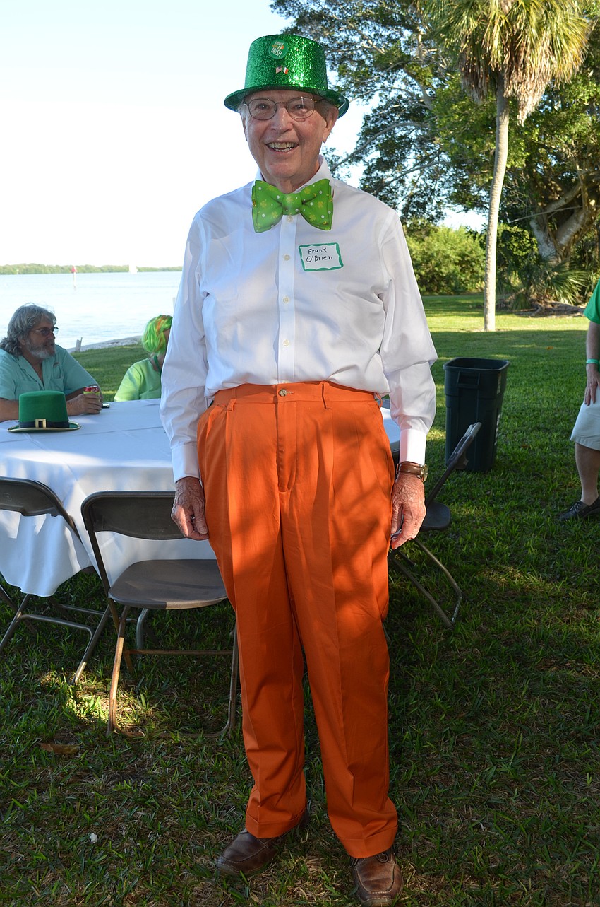 Frank O’Brian said he planned a month in advance to wear his orange pants to represent the Irish flag.