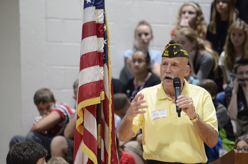 Colonel Gill Ruderman talks to the students about Veteran's Day.
