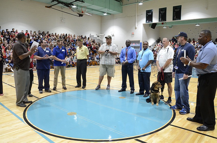 Students applauded veterans present at the assembly.