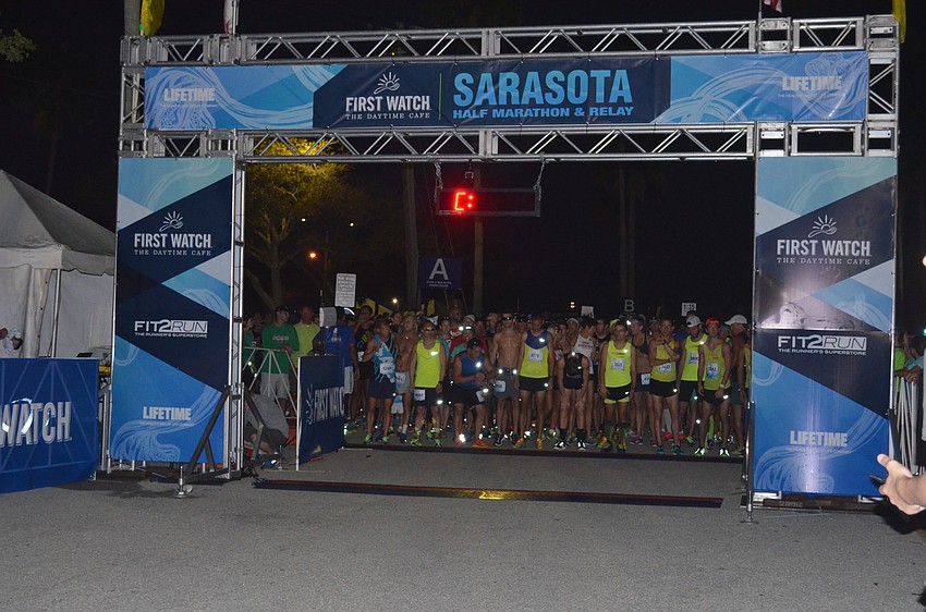 Runners prepare to begin the half marathon.