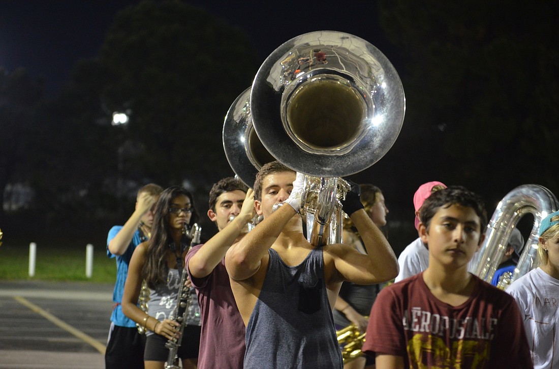 Lakewood Ranch High tuba players practice for an upcoming regional competition.