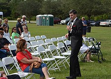 Patrick Tobin, who does a Frank Sinatra Tribute, croons to Jeanette DeRasmo of Lakewood Ranch.