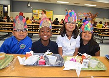 Brando Cuyuch, Napier Hale, Destinee Guel and Araceli Cervantes show off their holiday-themed head wear.