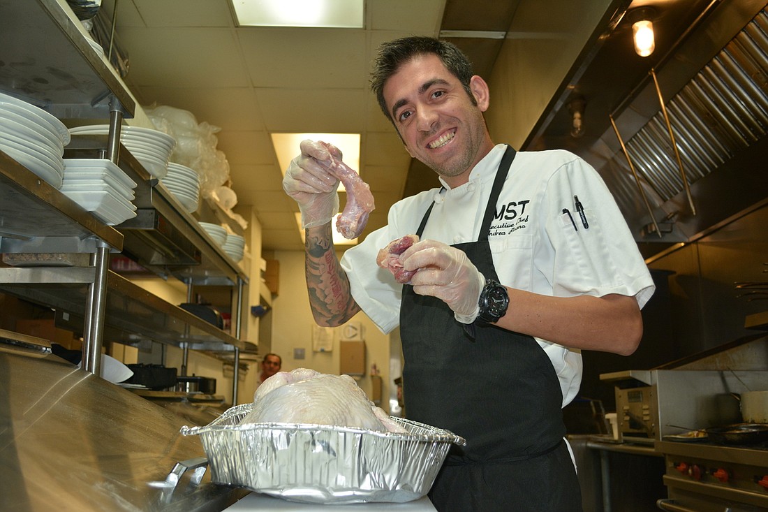 Chef Andrea Pisano doesn't eat turkey, but he loves cooking it, even the giblets.